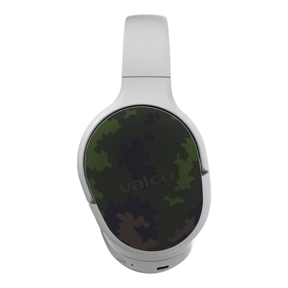 Vita VMK25.2-hörlurar med grönt kamouflagemönstrat Skin-skal