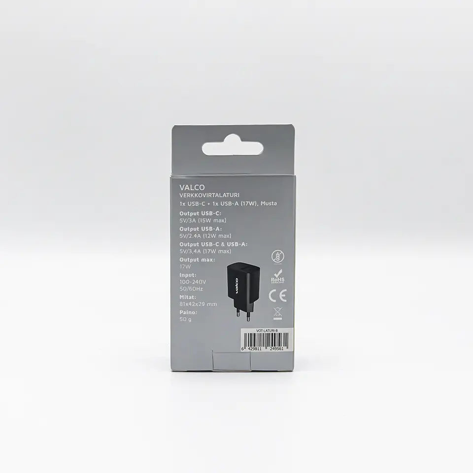 Verkkolaturi USB-A USB-C 5V